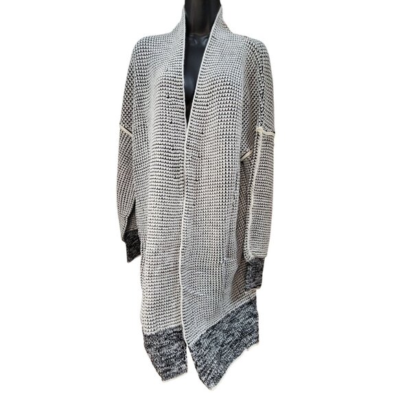 Long Cardigan Sweater Black & White Knit Cuff Long Sleeve Womens Size Large New - Picture 1 of 8